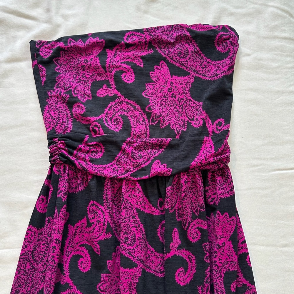 Strapless Paisley Maxi Dress in Magenta and Navy